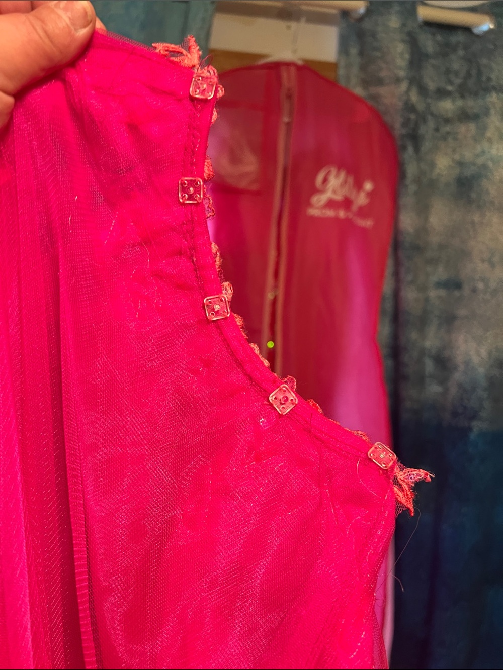 Sherri Hill Hot Pink Sequin High-Slit removable train prom dress - Picture 10 of 17